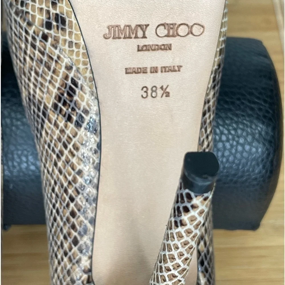 Jimmy Choo Dhalia stilletos 120mm black beige Python skin platform pumps EU38.5